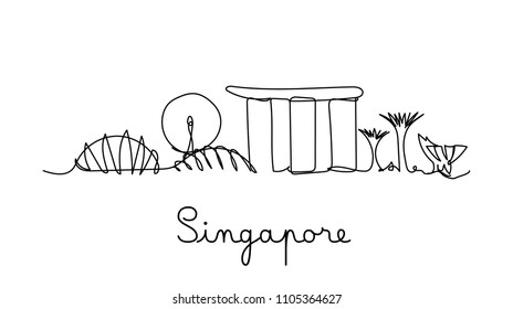 One line style Singapore city skyline. Simple modern minimaistic style vector.