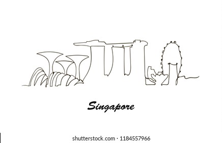 One line style Singapore city skyline. Simple modern minimaistic style vector.