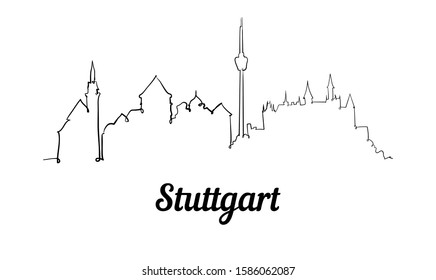One line style Stuttgart skyline. Simple modern minimalistic style vector. Isolated on white background. 