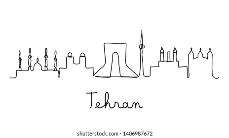 One line style Tehran city skyline. Simple modern minimaistic style vector.