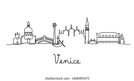 One line style Venice city skyline. Simple modern minimaistic style vector.