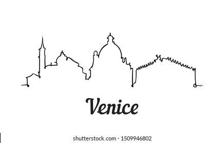 One line style Venice skyline. Simple modern minimalistic style vector. Isolated on white background. 