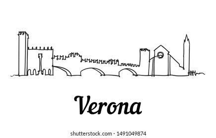 One line style Verona skyline. Simple modern minimalistic style vector. Isolated on white background. 