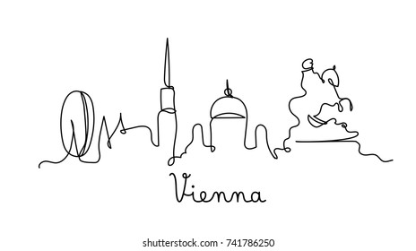 One line style Vienna city skyline. Simple modern minimalistic style vector.