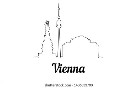 One line style Vienna skyline. Simple modern minimalistic style vector. Isolated on white background. 