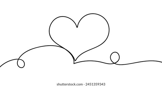 One line style.Card Valentines with line art drawing of heart.Valentine vector illustration.One Continuous line drawing.Thin contour for Valentine's Day Greeting card.love symbol of doodle linear styl