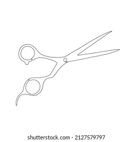 One line stylist scissors. Vector minimalist illustration isolated on white background. 