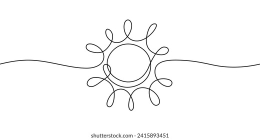 One line sun sketch. Continuous doodle art drawing, shining linear sunny icon isolated. Editable stroke