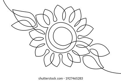 One line sunflower element. Black and white monochrome continuous single line art. Floral nature Woman day gift romantic date illustration sketch outline drawing