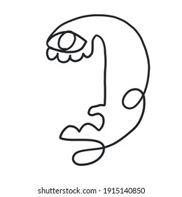 Eine Linie Surreal Gesicht. Abstrakte lineare Kunst, die von kubistischer Künstlerin in monochromen Minimalismus-Stil gezeichnet wurde. Vektordesign für Druck, Dekoration, Plakat, Muster, Kunst für Kleidung. 