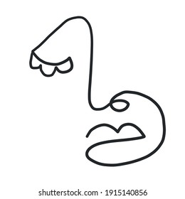 One line surreal face. Abstract linear art drawn by Cubist artist in monochrome minimalism style. Vector design for print, decor, poster, pattern, art for clothes. 