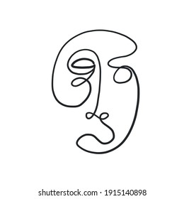 Eine Linie Surreal Gesicht. Abstrakte lineare Kunst, die von kubistischer Künstlerin in monochromen Minimalismus-Stil gezeichnet wurde. Vektordesign für Druck, Dekoration, Plakat, Muster, Kunst für Kleidung. 