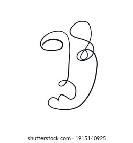 One line surreal face. Abstract linear art drawn by Cubist artist in monochrome minimalism style. Vector design for print, decor, poster, pattern, art for clothes. 