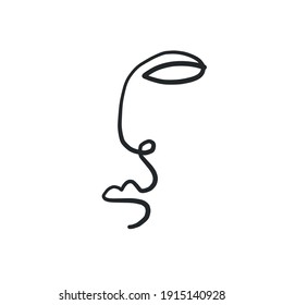 Una línea de cara surrealista. Resumen de arte lineal dibujado por un artista cubista con un estilo minimalista monocromo. Diseño vectorial para impresión, decoración, afiche, patrón, arte para la ropa. 
