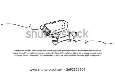 One line of surveillance camera. Abstract minimal continuous line isolated on white background.