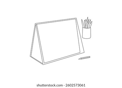 One line table calendar continuous vector art and drawing single outline illustration design