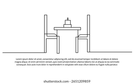 One line of table with chair. Abstract minimal continuous line.