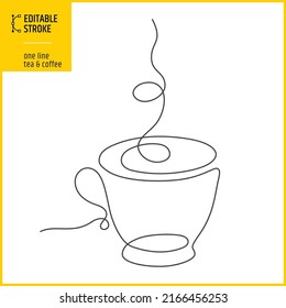 Eine Tee- oder Kaffeezeichnung. Bearbeitbare Strich-Vektorgrafik. Handgezeichneter Minimalismus-Stil. Die Linienstärke kann geändert werden.