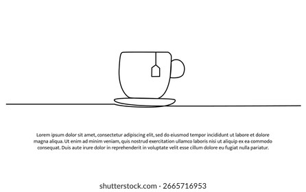 Una línea de bebida de té en taza. Abstractas línea continua mínima.