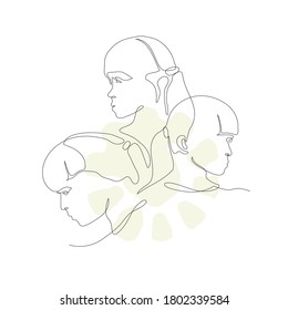 One line three women face. Single line art. People illustration for design