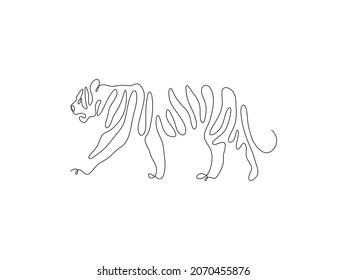 Ein Zeilentiger geht in Design Silhouette. Handgezeichnete minimalistische Vektorgrafik.
