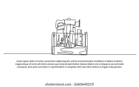 One line of toolbox. Abstract minimal continuous line.