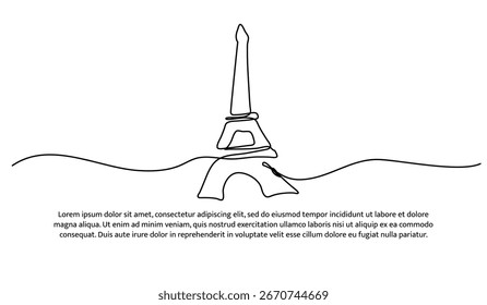 One line of tower of paris. Abstract minimal continuous line.