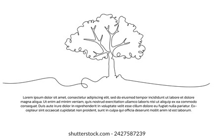 One line tree poster drawing with frame. Abstract minimal continuous line wall decor.