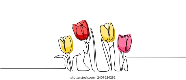 One line tulip flower continuous line drawing.