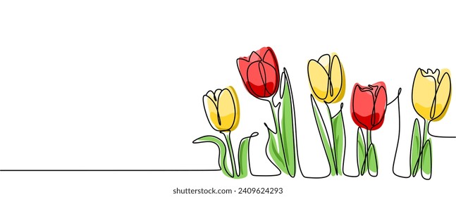 One line tulip flower continuous line drawing.