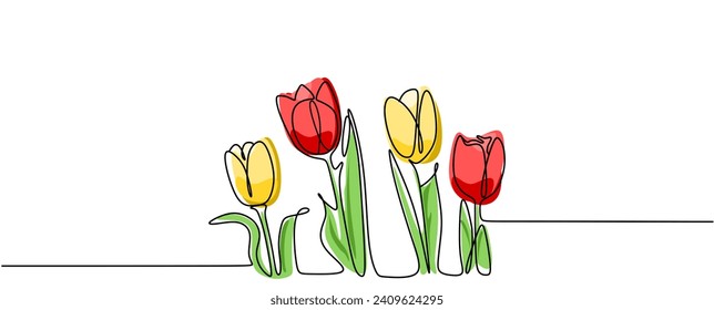 One line tulip flower continuous line drawing.