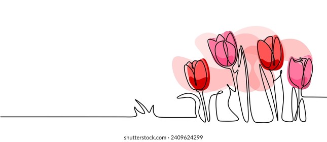 One line tulip flower continuous line drawing.