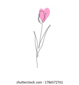 One line tulip flower. Creative artwork flower silhouette. Hand drawn minimalism style vector illustration.