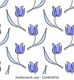 one line tulip - seamless background for fabric. floral spring wallpaper