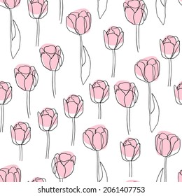 Patrón de tulipanes de una línea. Estilo orgánico