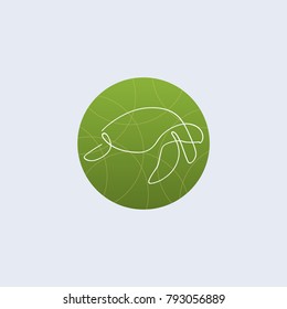 One line turtle logo. Minimalistic illustartion on green background