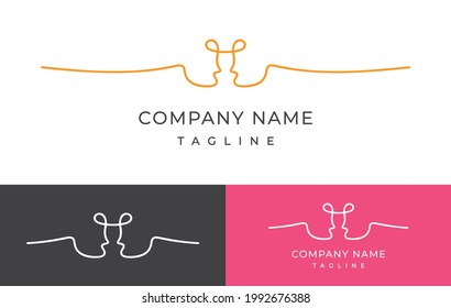 One Line Two Faces Abstract Drawing Illustration Logo Icon Continuous Silhouette Outline Design