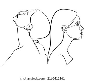 One line  Two faces in one line  Portrait  Face  Two faces online  Vector image female face