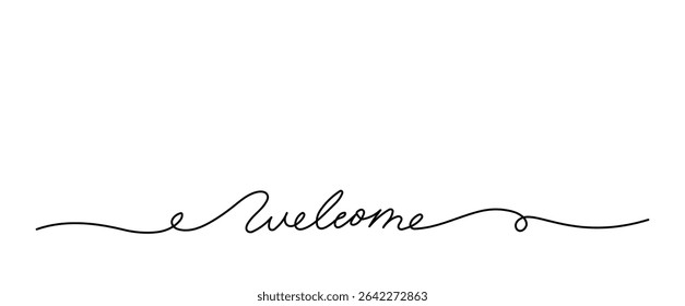One Line Typography of Welcome Text. Simple Linear Word Art Design