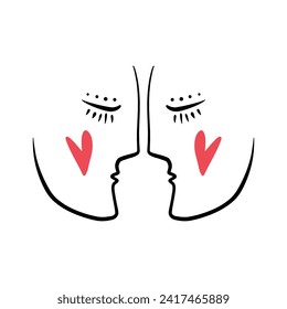 One line Valentine day minimalistic brush grunge abstract face. Vector illustration. Modern contemporary face art, trendy continuous drawing. Cubism artistic linear portrait. Simple minimal beauty