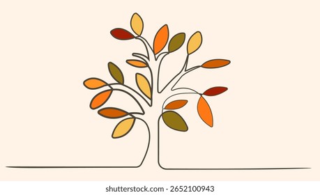 One Line Vector Drawing of Autumn Tree. Fall Autumn Modern Line Art, Aesthetic Contour. Perfect for Home Decor, Wall Art Posters, or t-shirt Print, Mobile Case. Tree Abstract Line Drawing. Not AI