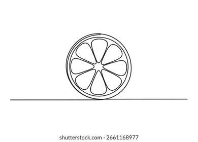 One line vector drawing of citrus fruit slice, editable stroke, minimalist healthy food concept