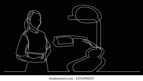 one line vector drawing of dentist professional doctor standing in dentistry room
