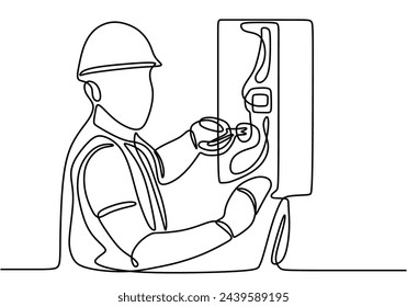 dibujo de un vector de línea de un panel de control de trabajador eléctrico