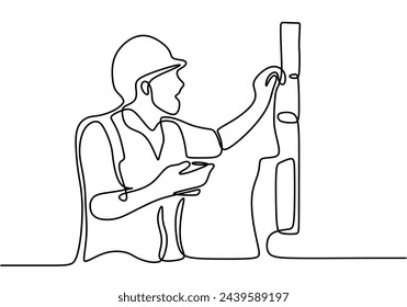 one line vector drawing of an electrical worker checking panel