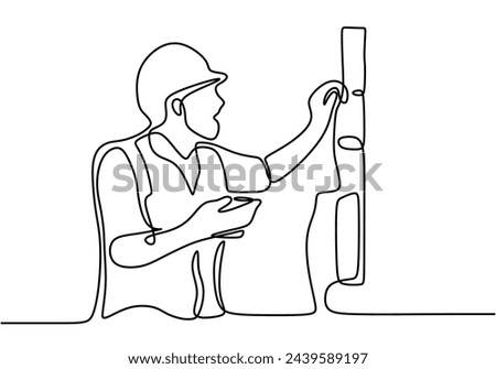 one line vector drawing of an electrical worker checking panel