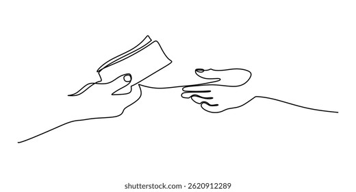 Uma Mão De Desenho De Vetor De Linha Entregando Papel. Conceito De Acordo De Troca De Documentos.