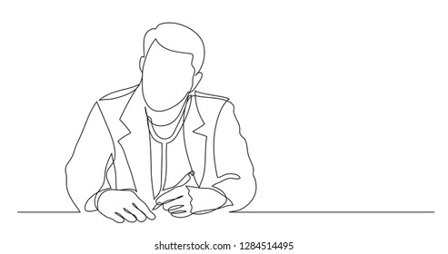 one line vector drawing of hospital doctor listening carefully making notes during meeting