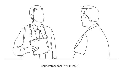 one line vector drawing of hospital doctor consulting male patient