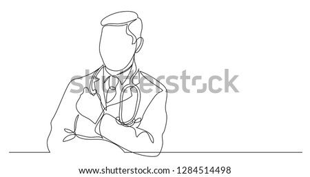 one line vector drawing of hospital man doctor thinking